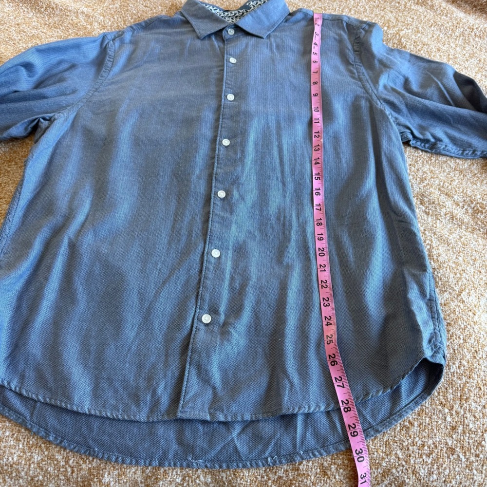 Ted Baker Mens XL Blue Herringbone Long Sleeve Button Down Shirt Formal Business - Picture 6 of 6